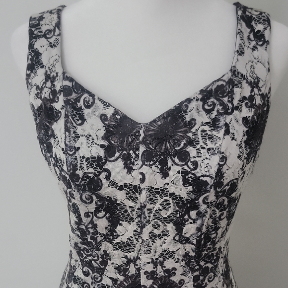 Gabby Skye Black White Sleeveless Sweetheart Neckline Lace Midi Dress Size 10 - Picture 2 of 11